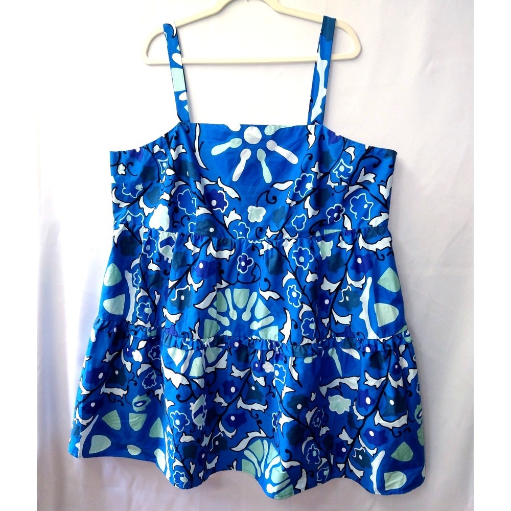 2X Rhode Abstract Blue Floral Layered Sundress Boho Chic Festival Beach Coastal